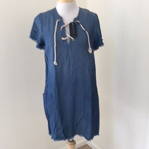 New! Black Swan small chambaray lace up raw hem dress.